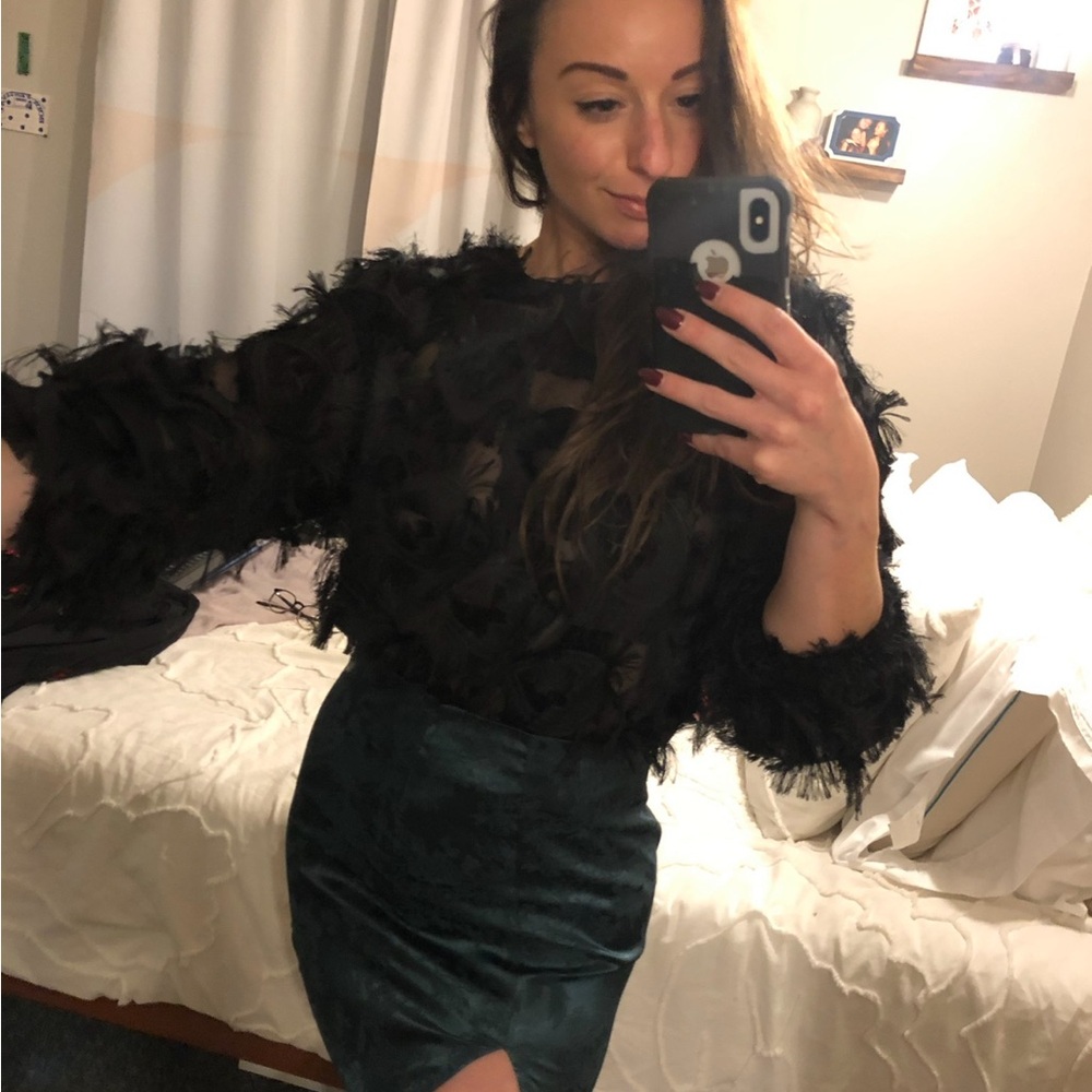 Black Sheer Feathered Top
